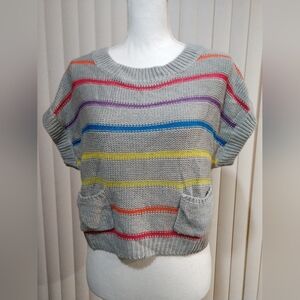 Takeout CROP Rainbow Striped Sweater Short Sleeve Large Chest 38"